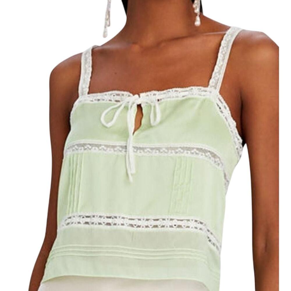 LoveShackFancy Sunny Lace Trimmed Pintucked Camisole light green XL - Picture 1 of 9